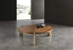 55" Brown And Gold Stainless Steel Round Coffee Table - Homeroots