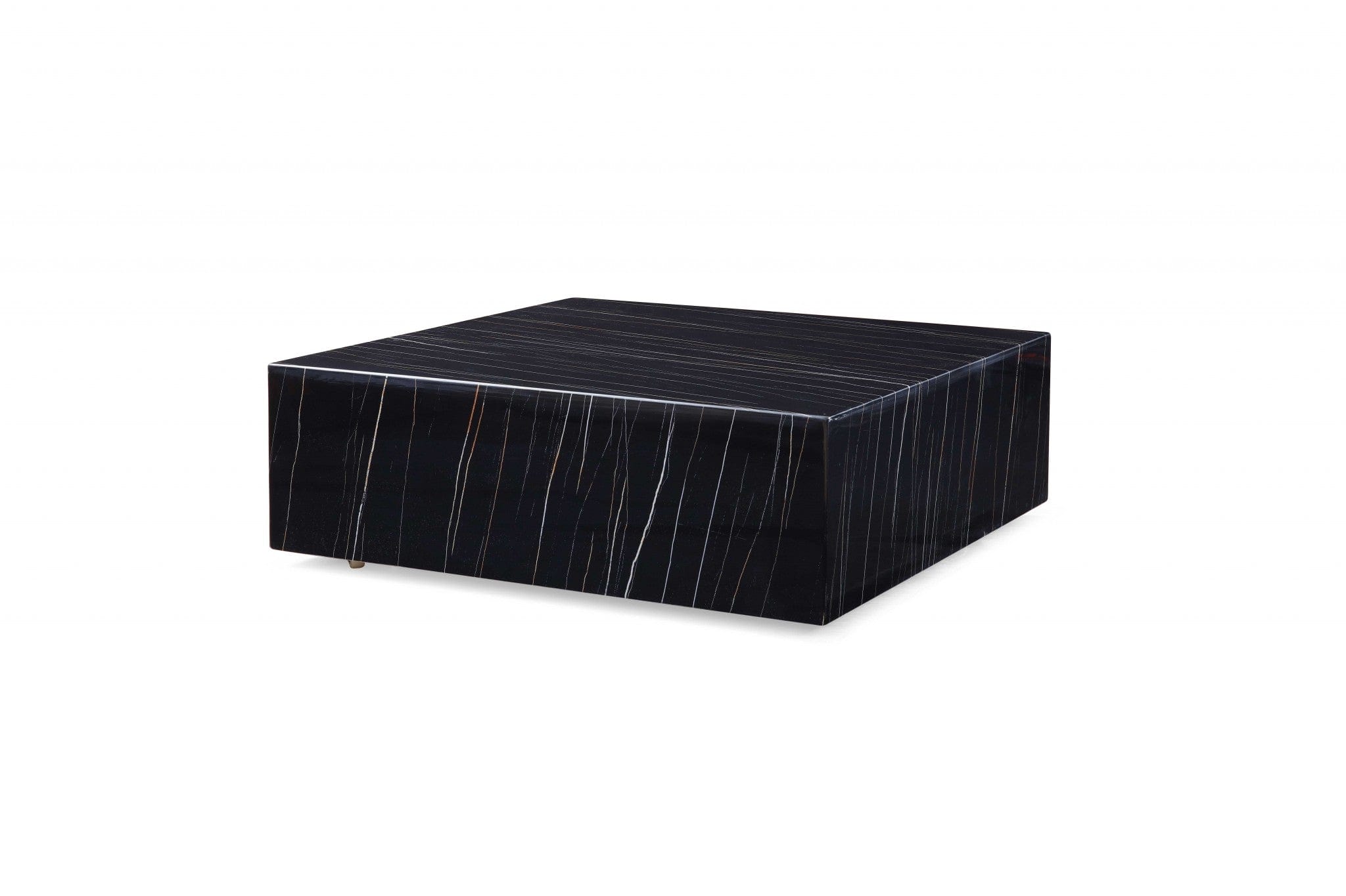 35" Black Genuine Marble And Brass Square Coffee Table - Homeroots