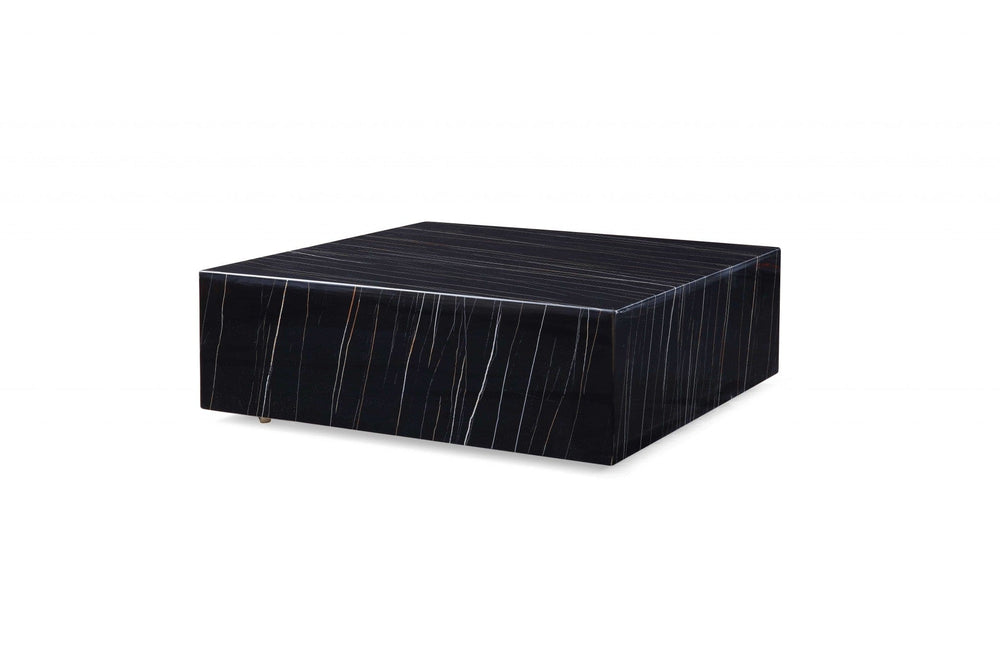 35" Black Genuine Marble And Brass Square Coffee Table - Homeroots