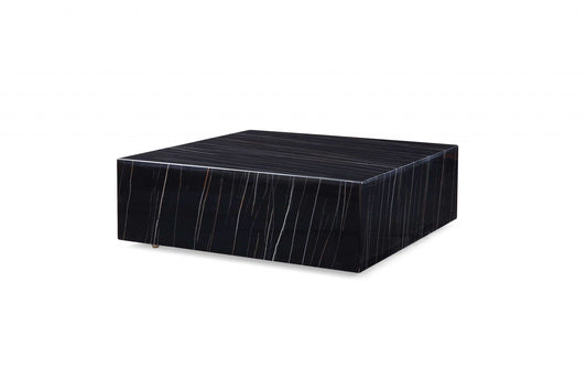 35" Black Genuine Marble And Brass Square Coffee Table - Homeroots