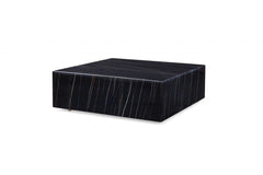 35" Black Genuine Marble And Brass Square Coffee Table - Homeroots