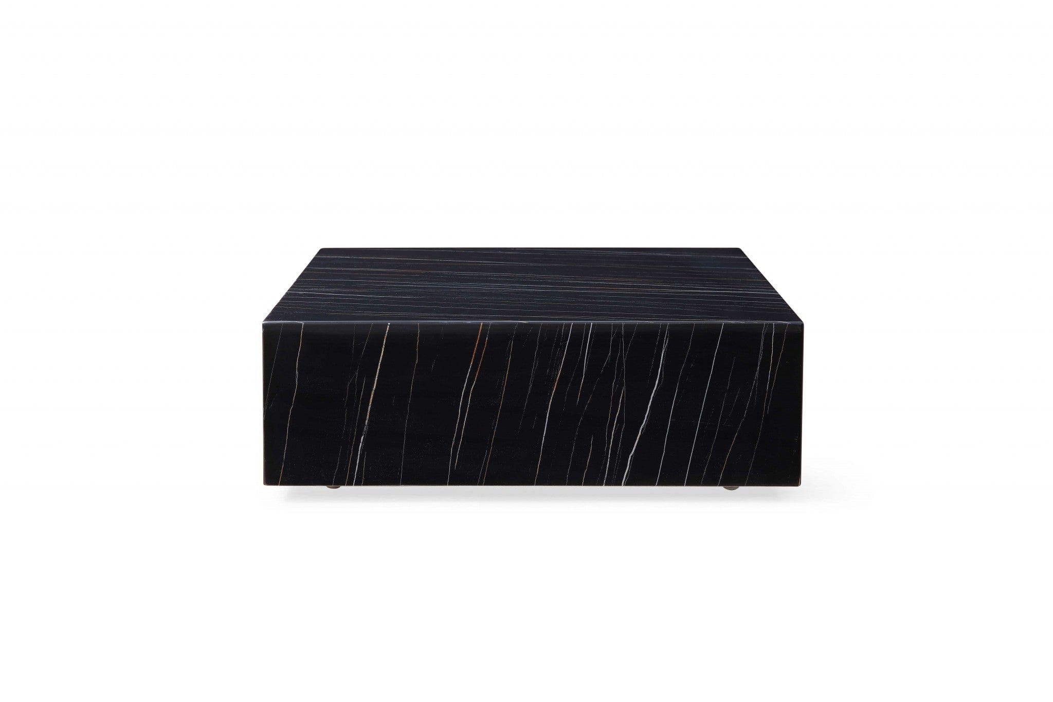 35" Black Genuine Marble And Brass Square Coffee Table - Homeroots