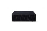 35" Black Genuine Marble And Brass Square Coffee Table - Homeroots