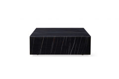 35" Black Genuine Marble And Brass Square Coffee Table - Homeroots