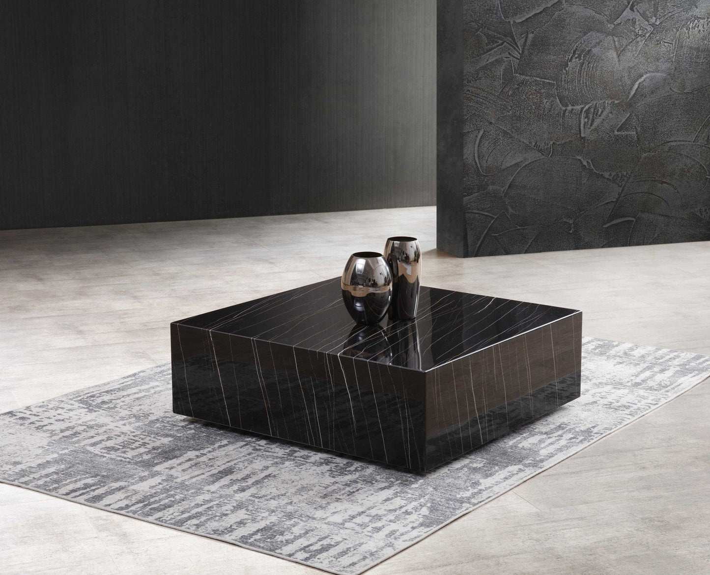 35" Black Genuine Marble And Brass Square Coffee Table - Homeroots - Flyclothing LLC