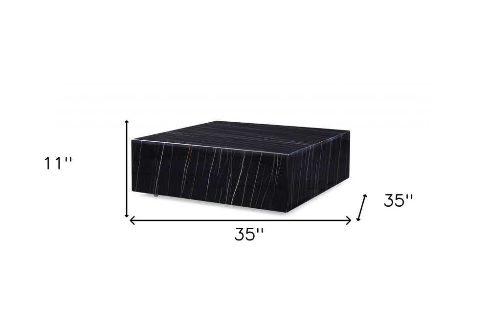 35" Black Genuine Marble And Brass Square Coffee Table - Homeroots - Flyclothing LLC