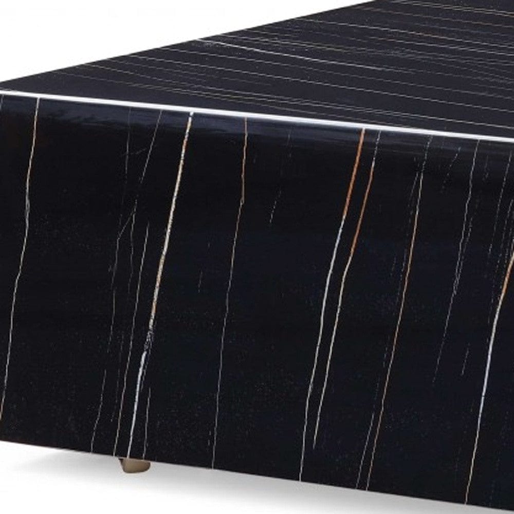 35" Black Genuine Marble And Brass Square Coffee Table - Homeroots - Flyclothing LLC