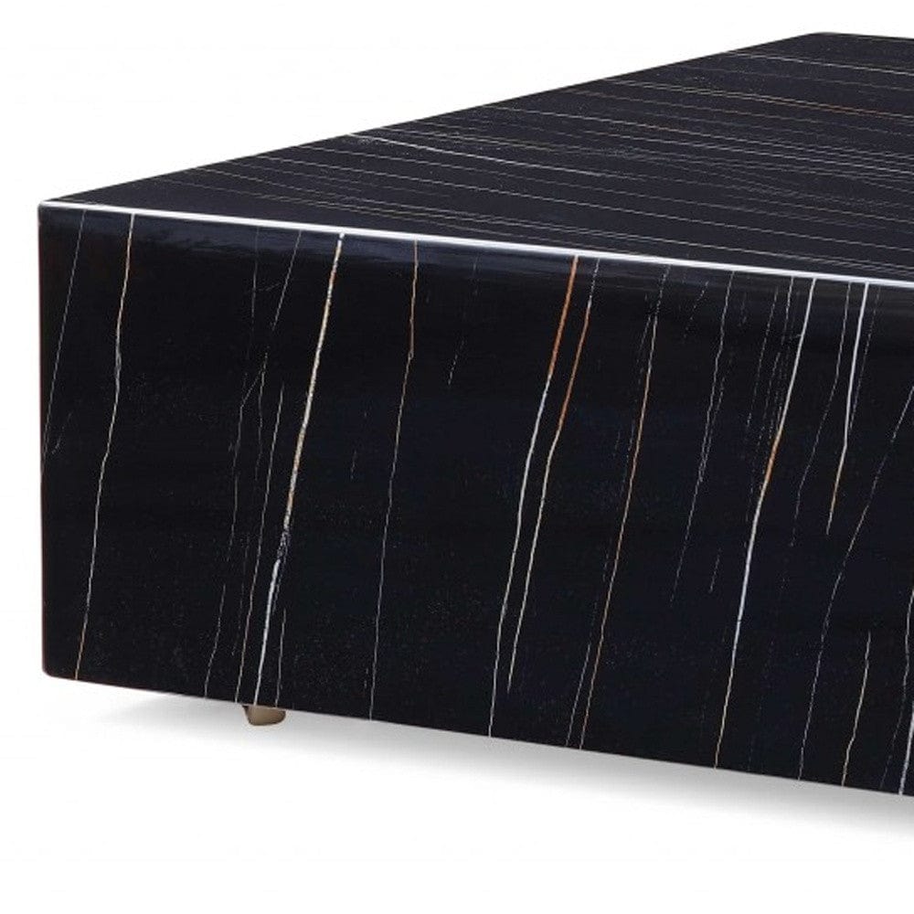 35" Black Genuine Marble And Brass Square Coffee Table - Homeroots - Flyclothing LLC