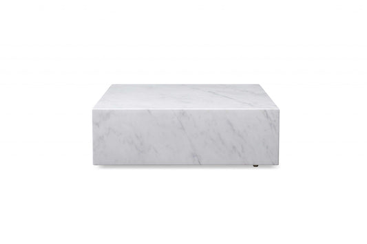 35" White Genuine Marble And Brass Square Coffee Table - Homeroots