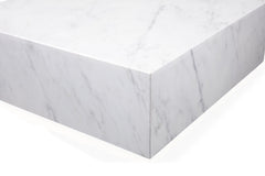 35" White Genuine Marble And Brass Square Coffee Table - Homeroots