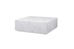 35" White Genuine Marble And Brass Square Coffee Table - Homeroots