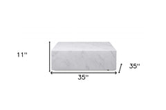 35" White Genuine Marble And Brass Square Coffee Table - Homeroots