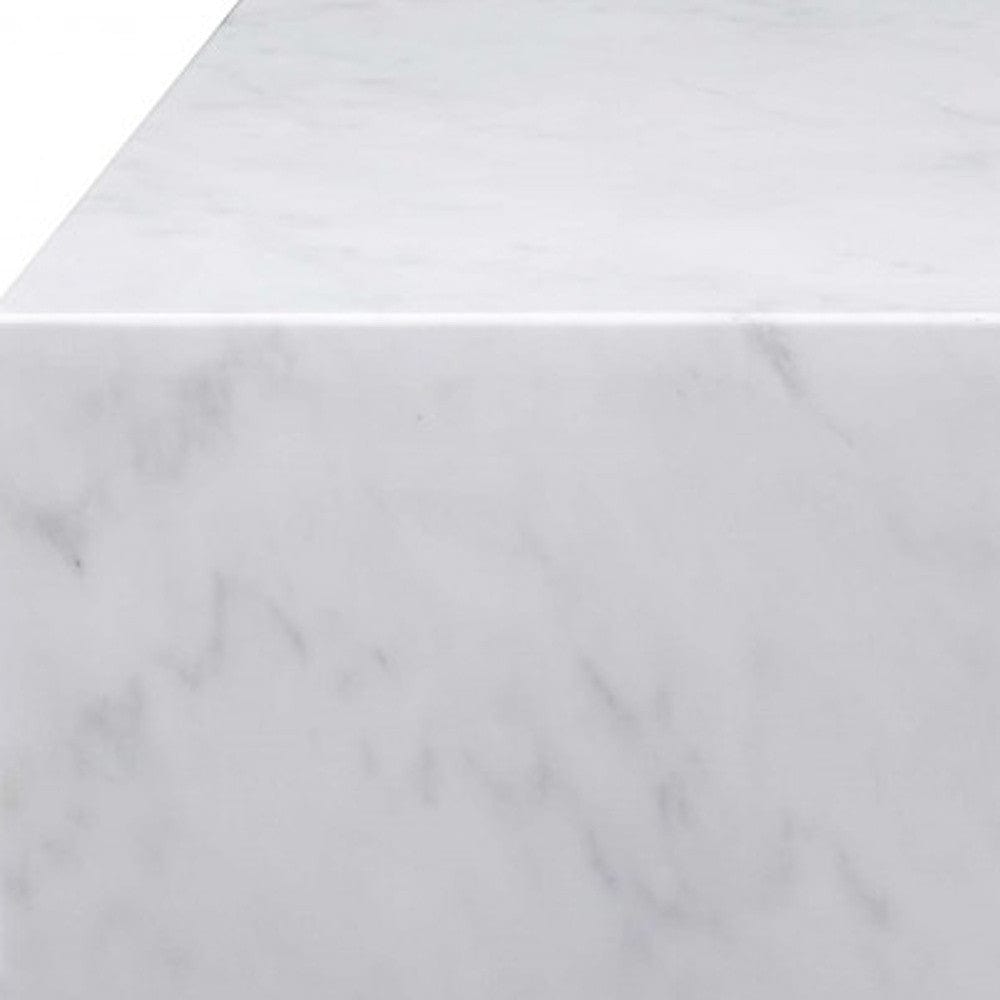 35" White Genuine Marble And Brass Square Coffee Table - Homeroots