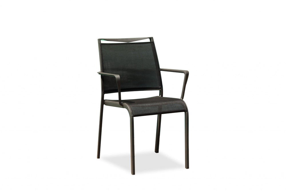 Set Of 4 Gray Stackable Aluminum Sling Arm Chairs - Homeroots