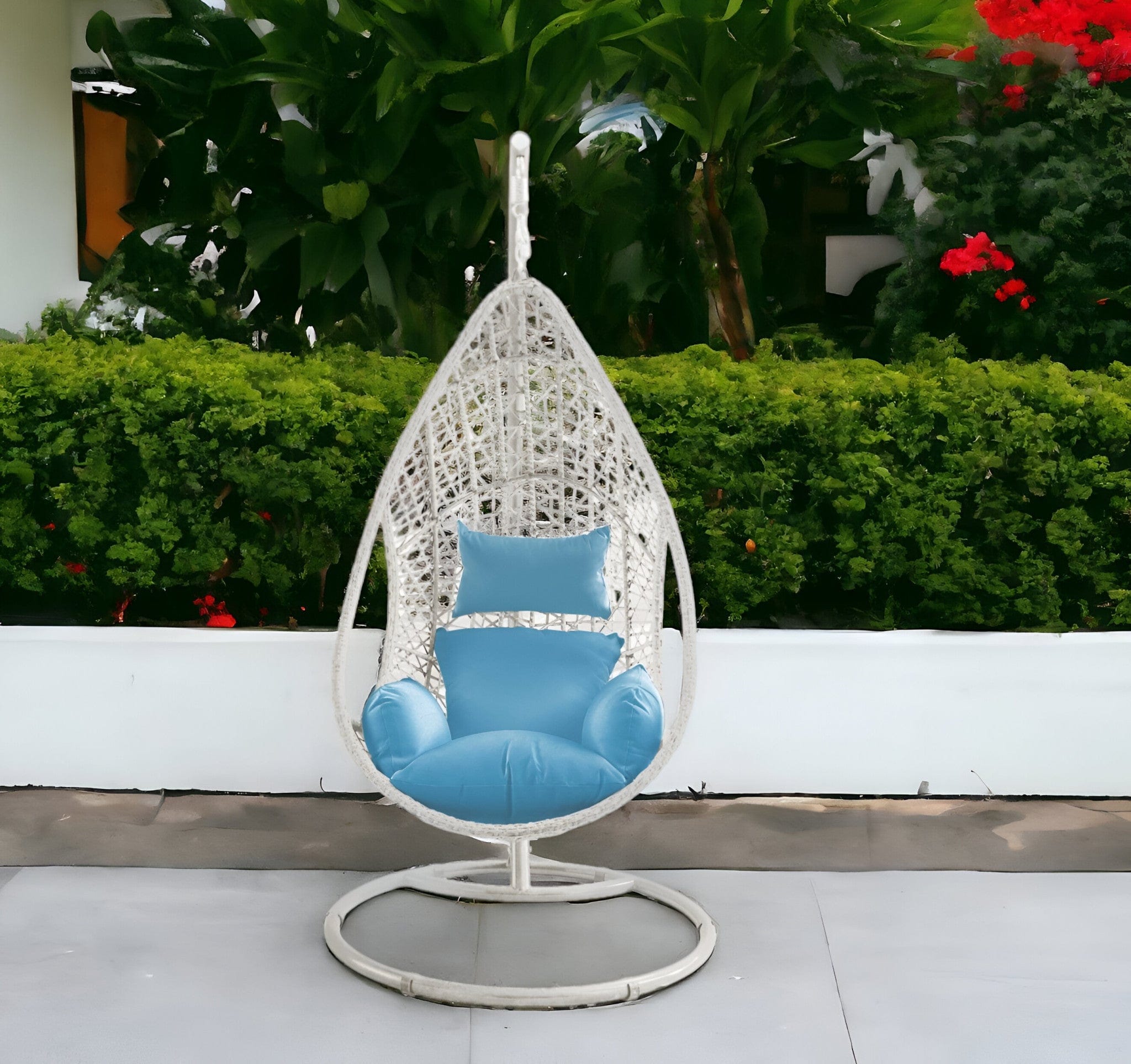 40" Blue and Steel stand finished Metal Outdoor Swing Chair with Blue Cushion - Homeroots - Flyclothing LLC