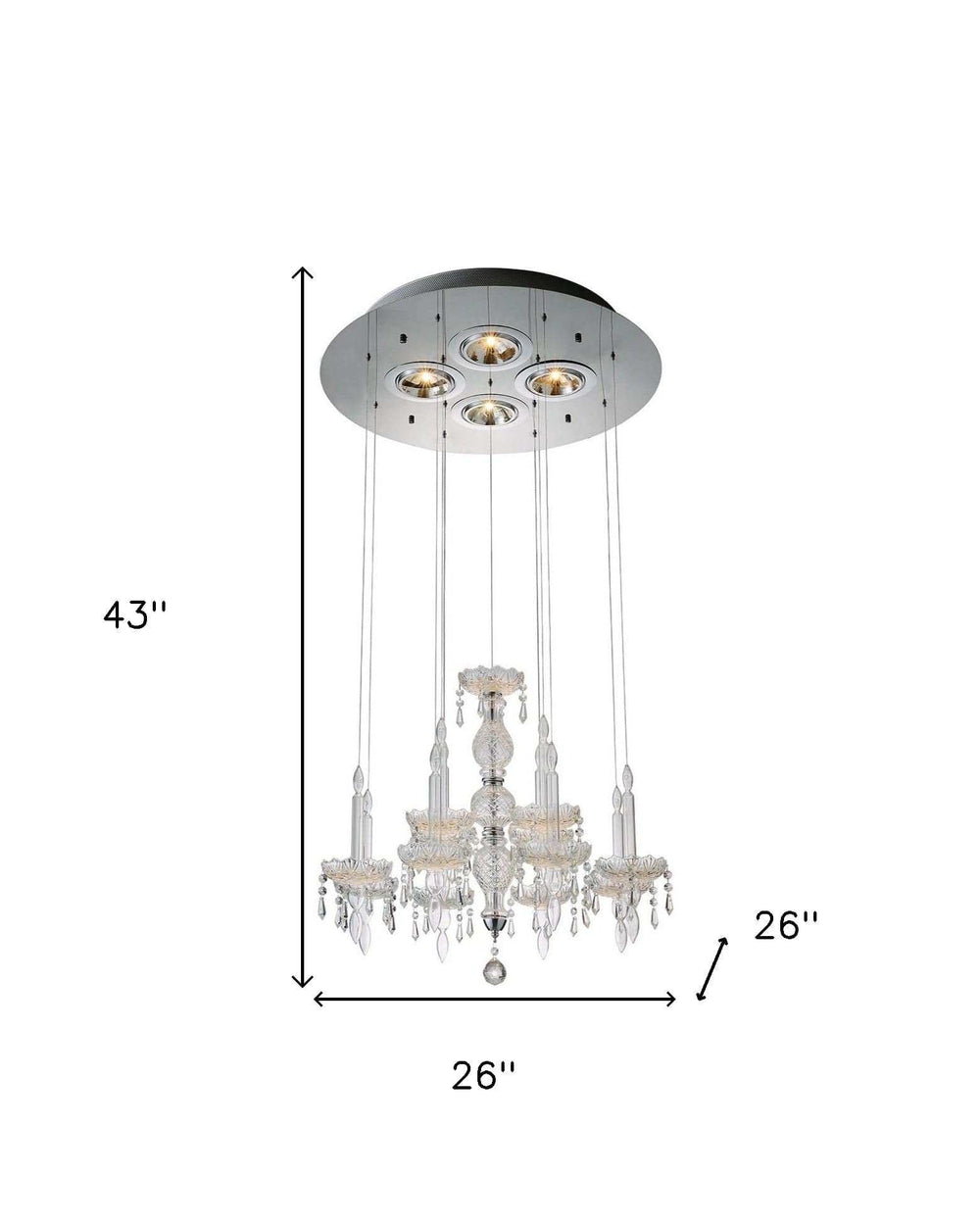 Clear Candle Style Four Light Metal and Glass Ceiling Light - Homeroots - Flyclothing LLC