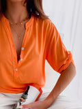 Half Button Notched Half Sleeve Blouse - Trendsi