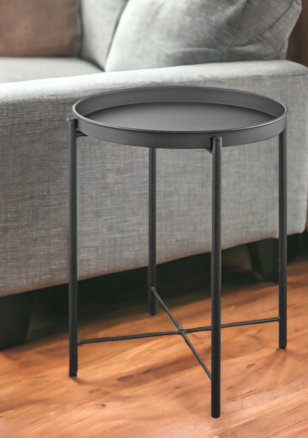 21" Gray Aluminum Round End Table - Homeroots - Flyclothing LLC