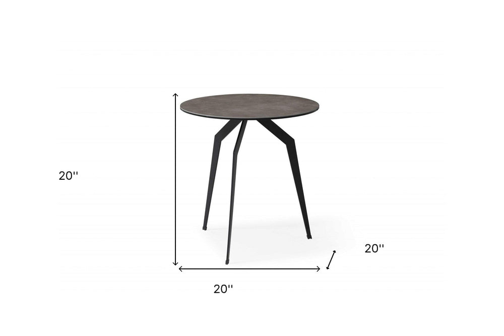 20" Black And Gray Ceramic Round End Table - Homeroots