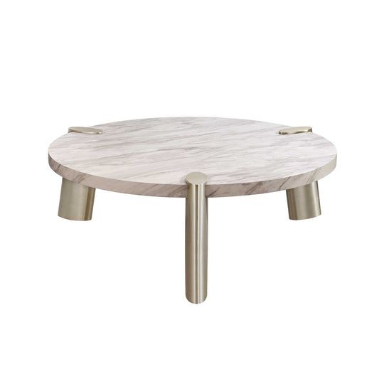 48" Gold And White Genuine Marble Round Coffee Table - Homeroots