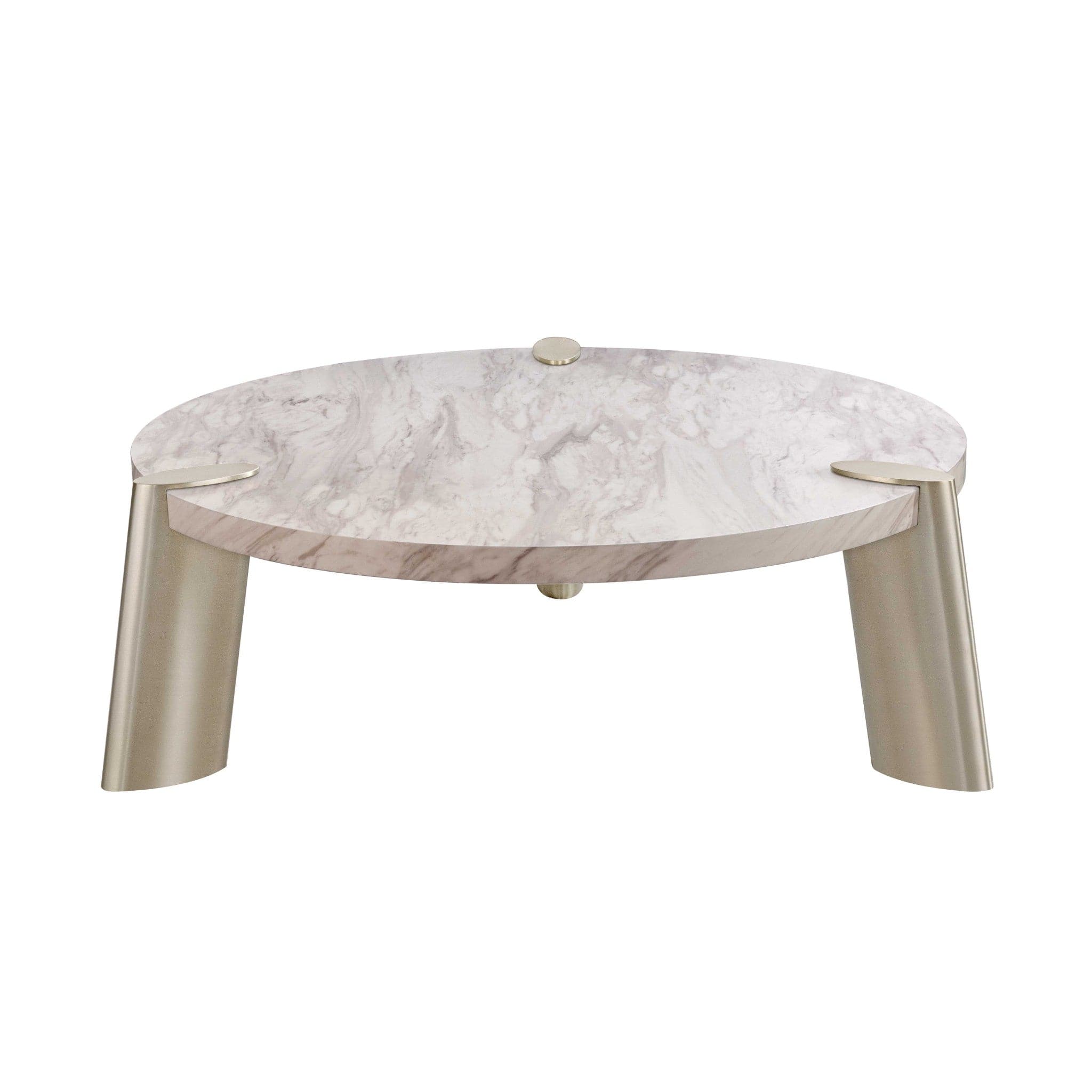 48" Gold And White Genuine Marble Round Coffee Table - Homeroots