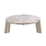 48" Gold And White Genuine Marble Round Coffee Table - Homeroots