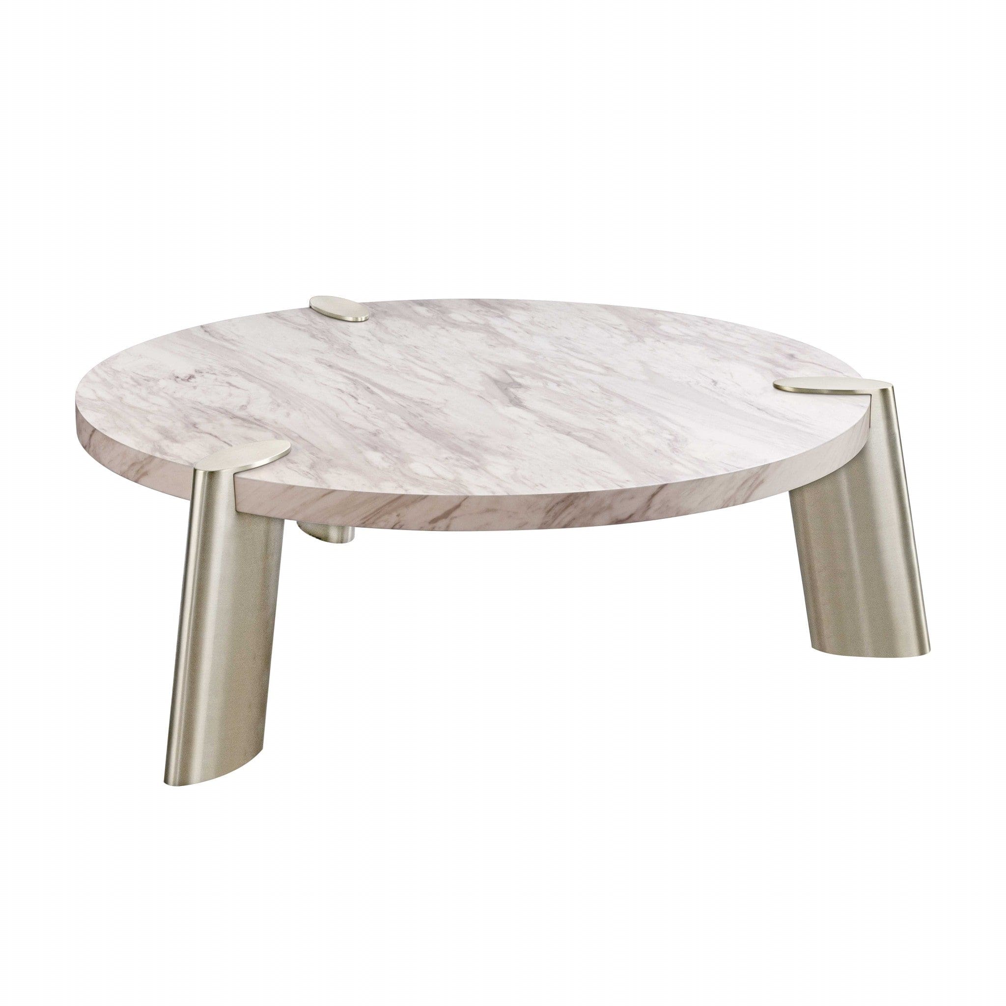 48" Gold And White Genuine Marble Round Coffee Table - Homeroots