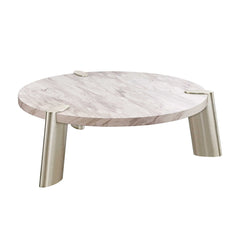 48" Gold And White Genuine Marble Round Coffee Table - Homeroots