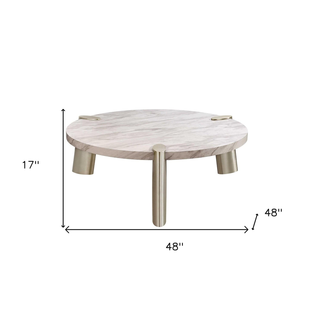 48" Gold And White Genuine Marble Round Coffee Table - Homeroots - Flyclothing LLC