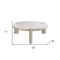 48" Gold And White Genuine Marble Round Coffee Table - Homeroots