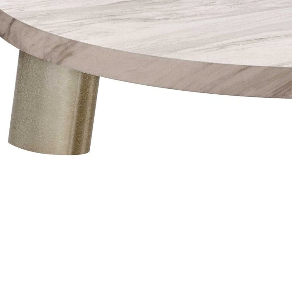 48" Gold And White Genuine Marble Round Coffee Table - Homeroots - Flyclothing LLC