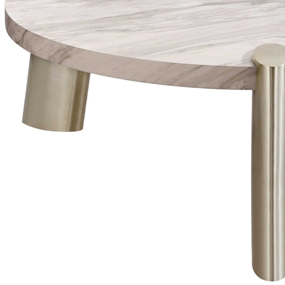 48" Gold And White Genuine Marble Round Coffee Table - Homeroots