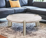 48" Gold And White Genuine Marble Round Coffee Table - Homeroots