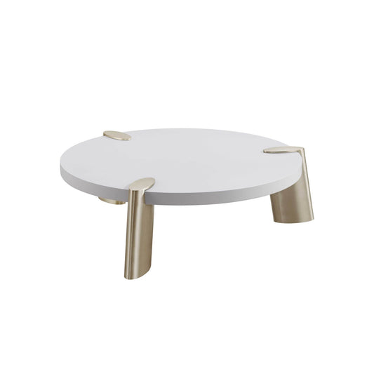 40" White And Gold Stainless Steel Round Coffee Table - Homeroots