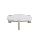 40" White And Gold Stainless Steel Round Coffee Table - Homeroots