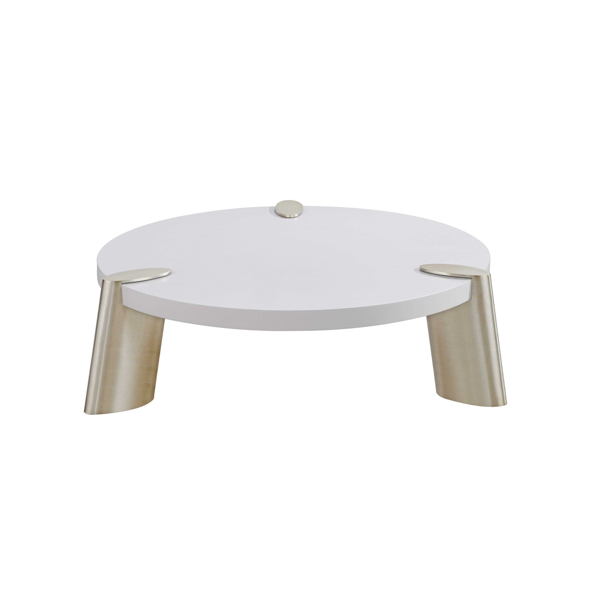 40" White And Gold Stainless Steel Round Coffee Table - Homeroots