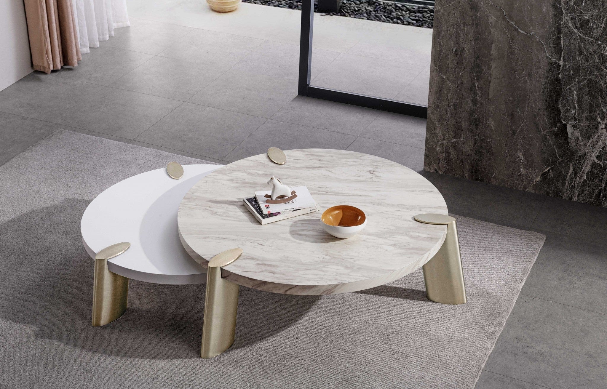 40" White And Gold Stainless Steel Round Coffee Table - Homeroots