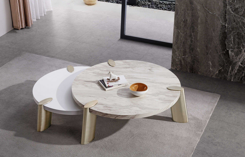 40" White And Gold Stainless Steel Round Coffee Table - Homeroots - Flyclothing LLC