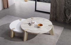 40" White And Gold Stainless Steel Round Coffee Table - Homeroots