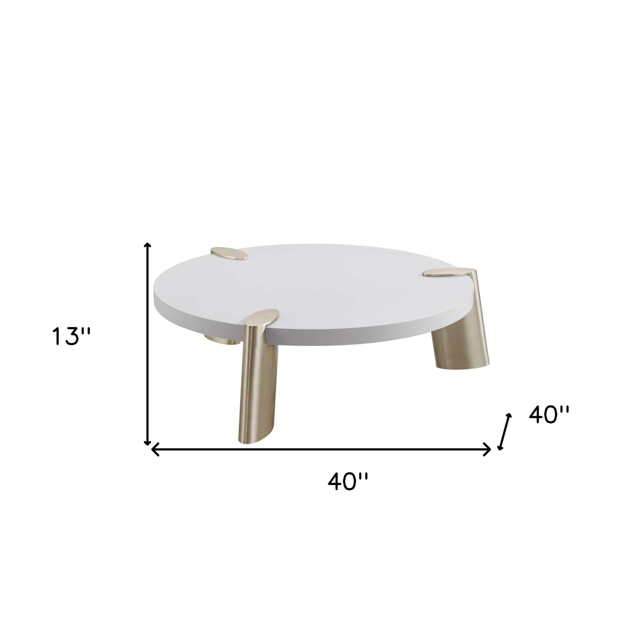 40" White And Gold Stainless Steel Round Coffee Table - Homeroots