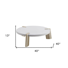 40" White And Gold Stainless Steel Round Coffee Table - Homeroots