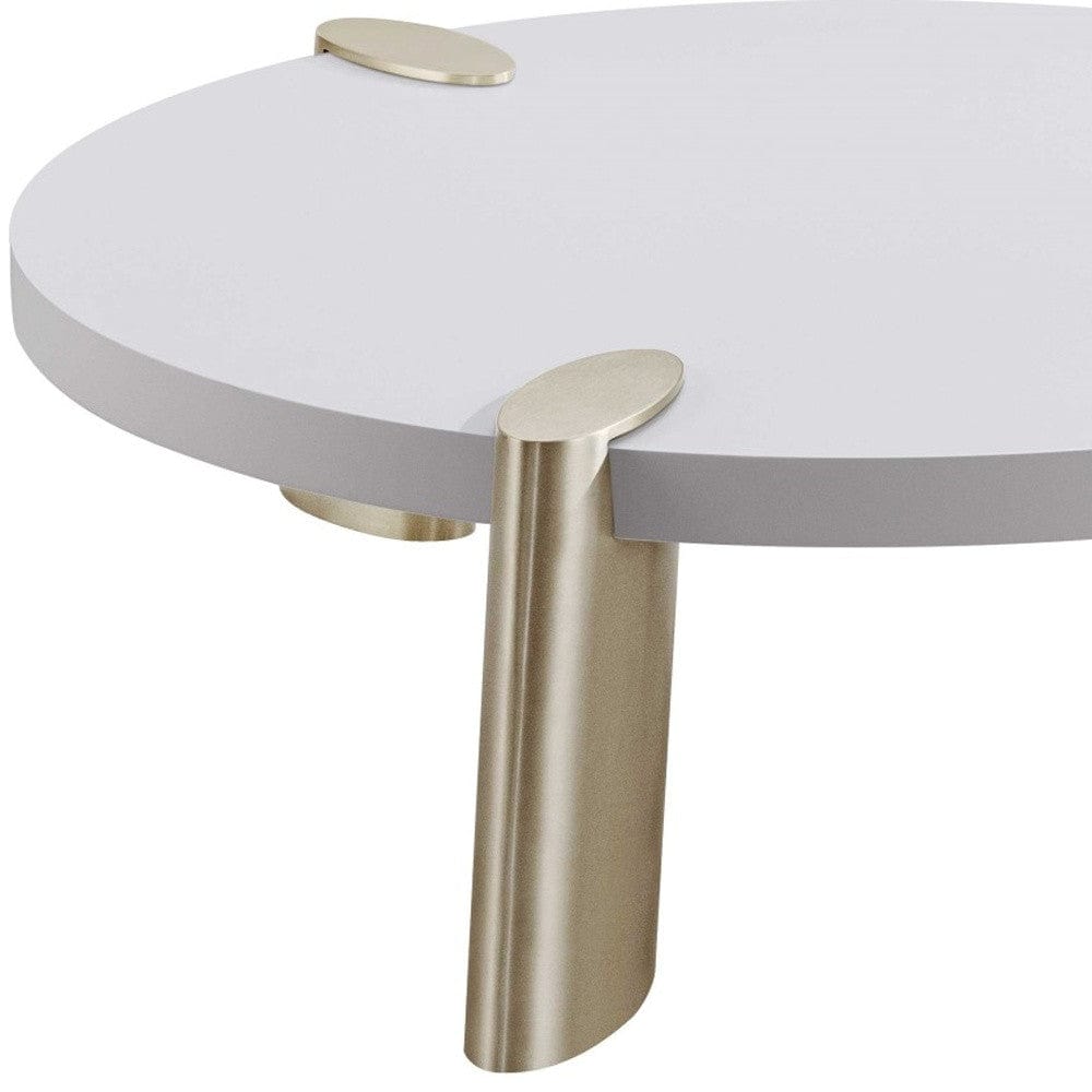 40" White And Gold Stainless Steel Round Coffee Table - Homeroots - Flyclothing LLC
