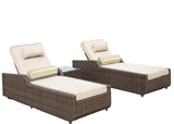78" Set of Two Brown Indoor Outdoor Chaise Lounge with Beige Cushion - Homeroots - Flyclothing LLC