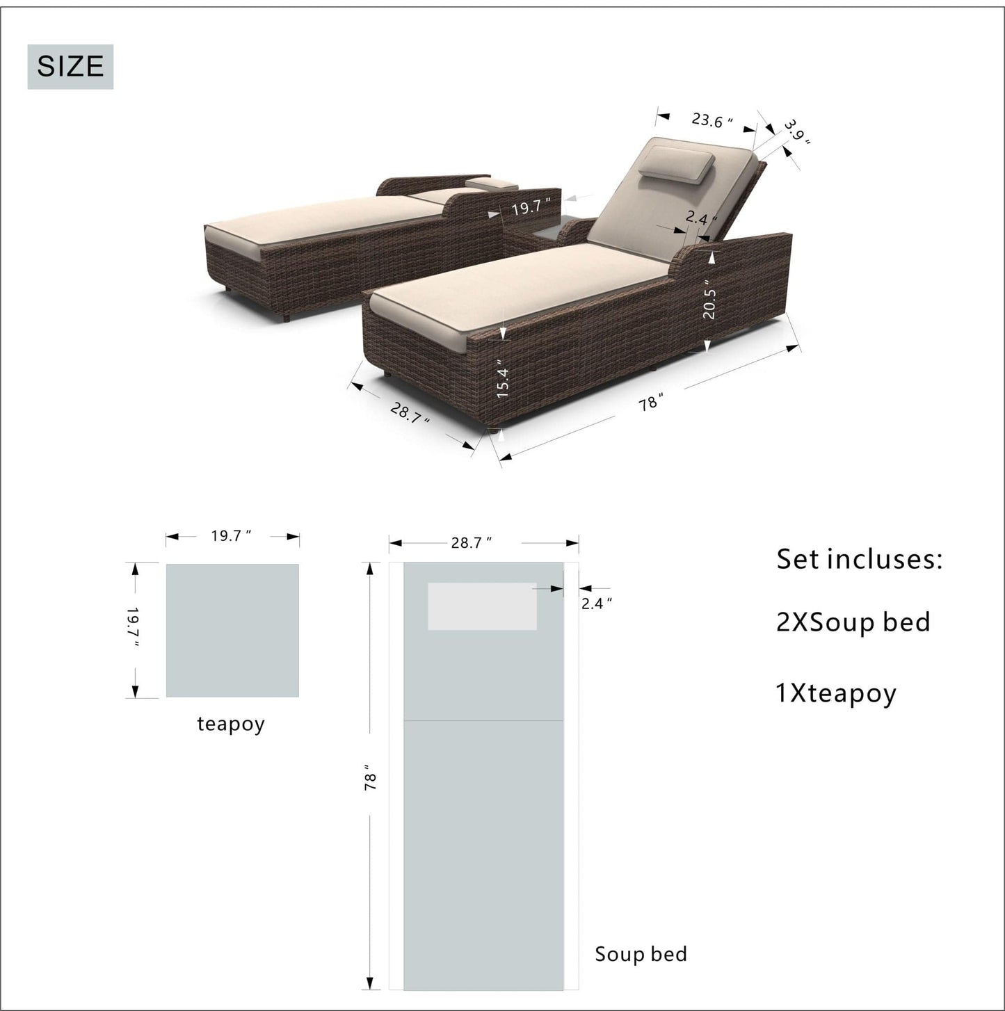 78" Set of Two Brown Indoor Outdoor Chaise Lounge with Beige Cushion - Homeroots - Flyclothing LLC