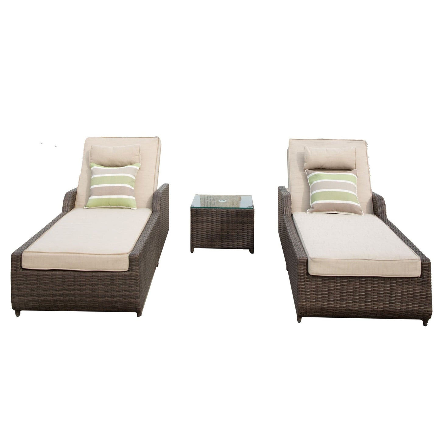 78" Set of Two Brown Indoor Outdoor Chaise Lounge with Beige Cushion - Homeroots - Flyclothing LLC