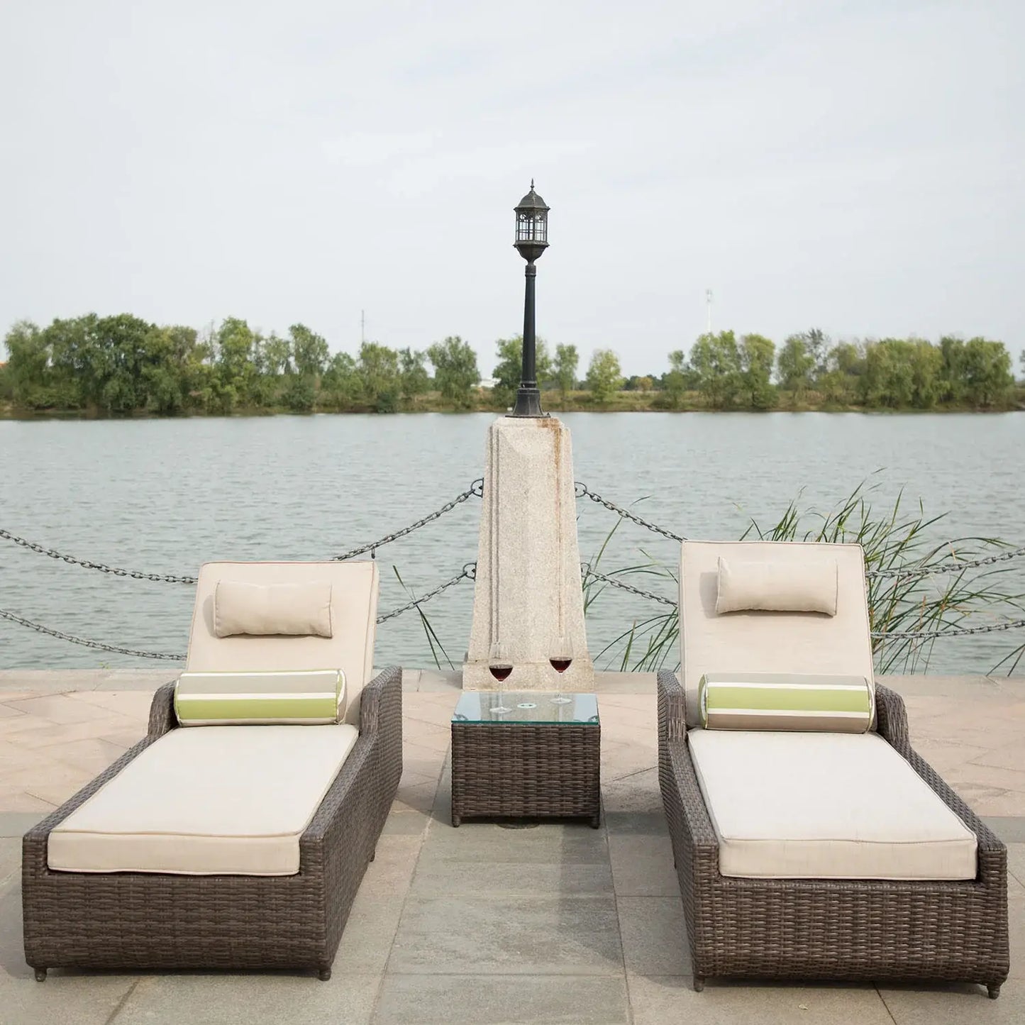 78" Set of Two Brown Indoor Outdoor Chaise Lounge with Beige Cushion - Homeroots - Flyclothing LLC