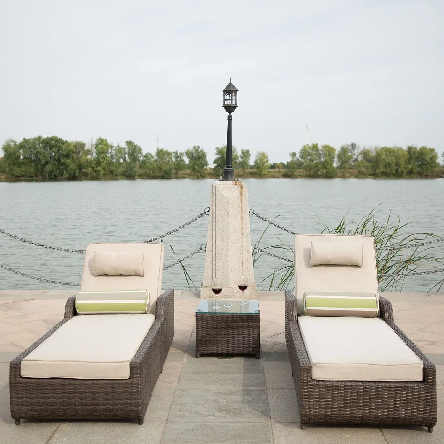78" Set of Two Brown Indoor Outdoor Chaise Lounge with Beige Cushion - Homeroots - Flyclothing LLC