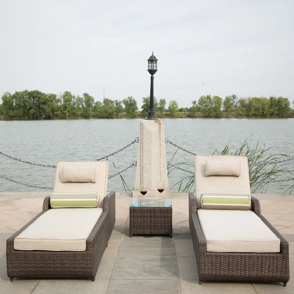 78" Set of Two Brown Indoor Outdoor Chaise Lounge with Beige Cushion - Homeroots