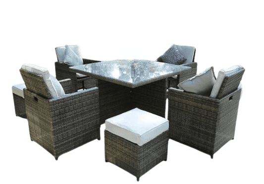 Nine Piece Clear and Gray Glass Dining Set - Homeroots - Flyclothing LLC