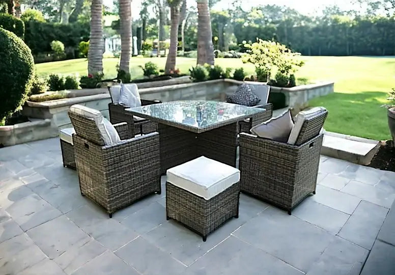 Nine Piece Clear and Gray Glass Dining Set - Homeroots - Flyclothing LLC